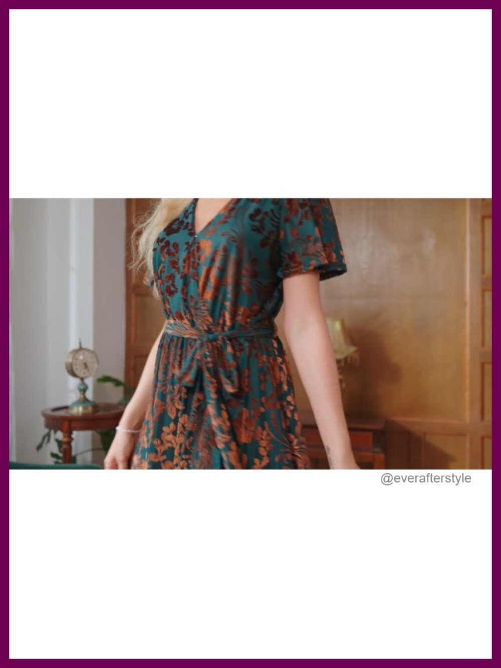 Velvet V-Neck Wrap Maxi Dress Ruffle Sleeve Semi Formal Wedding Guest - Picture 6 of 6